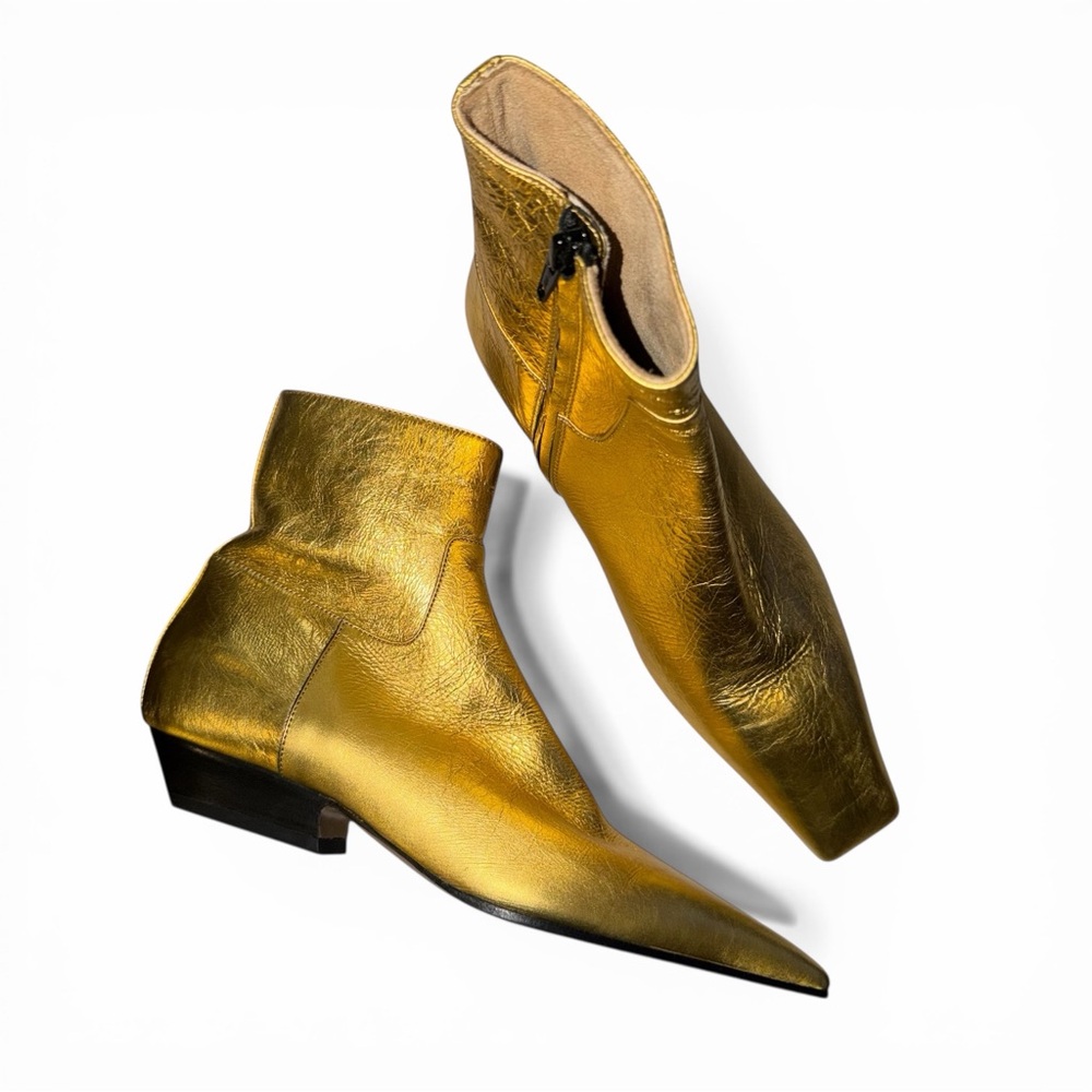 Khaite Gold Ankle Boots Metallic Booties Square Toe 7 Quiet Luxury Marfa New 🟡 - Picture 4 of 12